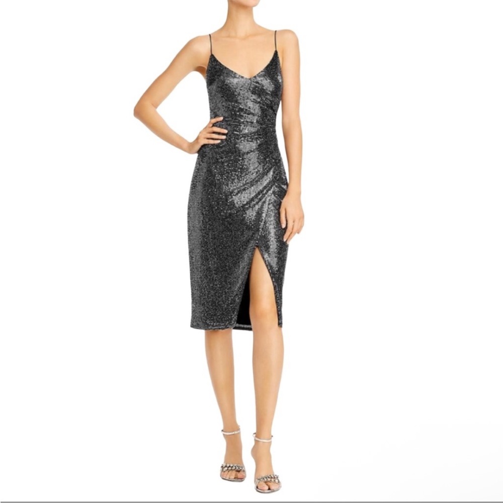 Black Halo Metallic V-neck Dress Size 6